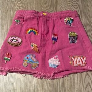 ALL ABOUT PATCH HOT PINK DENIM SKIRT
